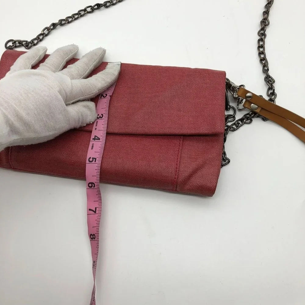 Kenneth Cole Womens Genuine Leather‎ Crossbody Chain Bag Wristlet Red Brick